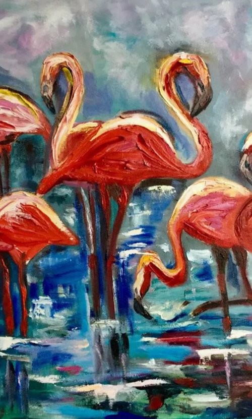 ORANGE FLAMINGOS by Olga Koval