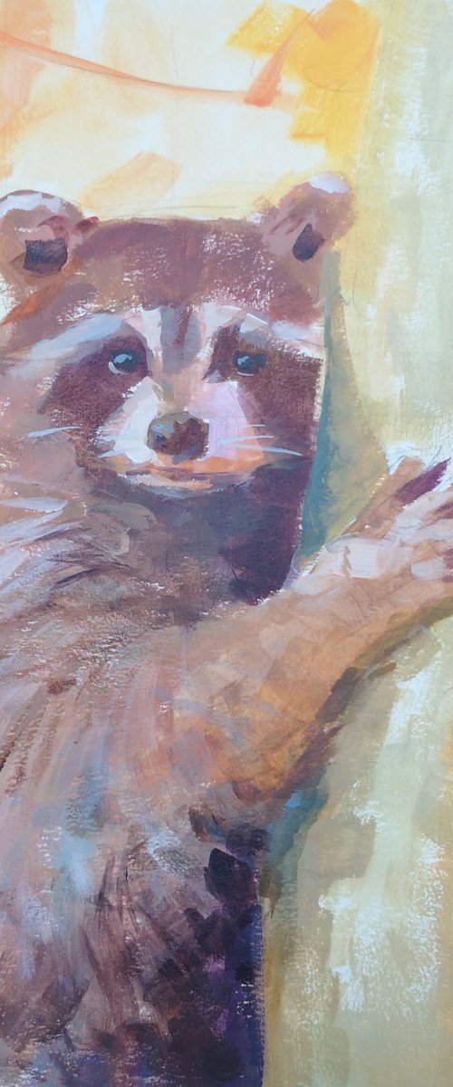 "Racoon #2" (acrylic on paper painting) (11x15×0.1'') by Alexander Koltakov