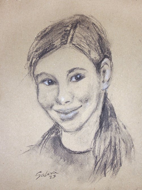 Enni. Girl portrait, sketch / ORIGINAL CHARCOAL DRAWING by Salana Art Gallery