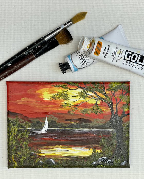 Tree by the Lake on a Mini Canvas