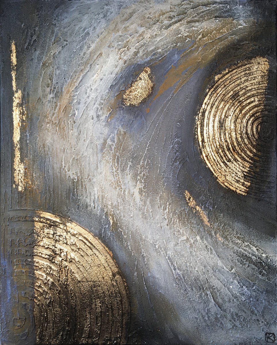 Expressive Abstract Acrylic Painting By Olga Kataeva-Rochford, 16 X 20", Space Age, Original Artwork