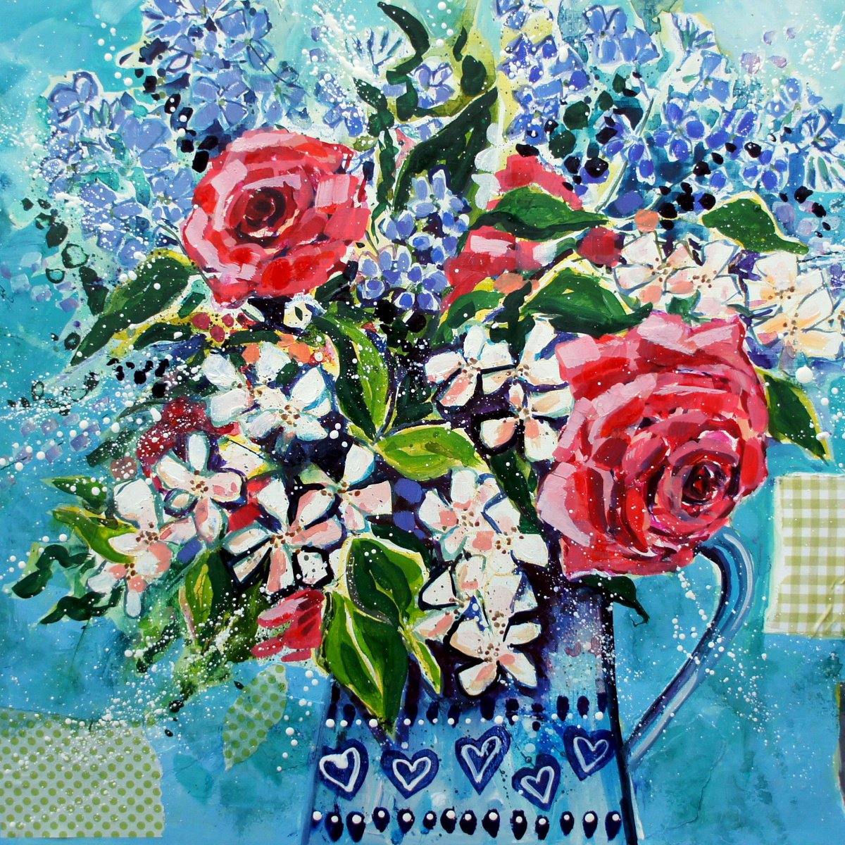 Impressionistic Painting , Heart Jug With Roses By Julia Rigby, 22 X 22, Artwork For Sale On Artfinder
