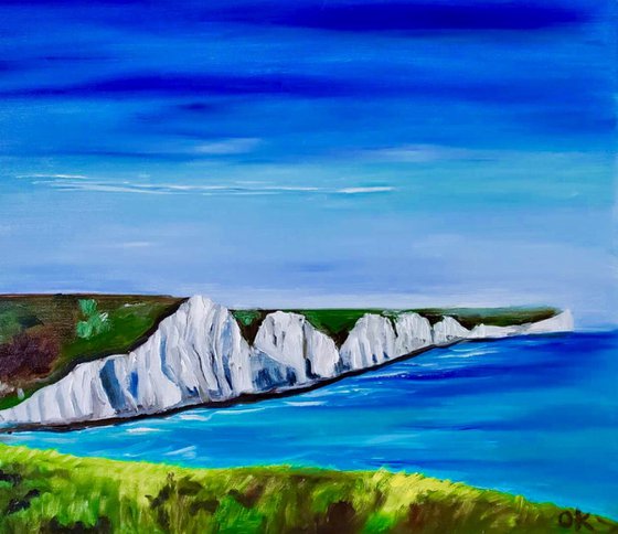 SEVEN SISTERS,   WHITE CLIFFS, SUSSEX . THE ENGLISH Countryside LANDSCAPE, OIL PAINTING. OFFICE URBAN WALL ART