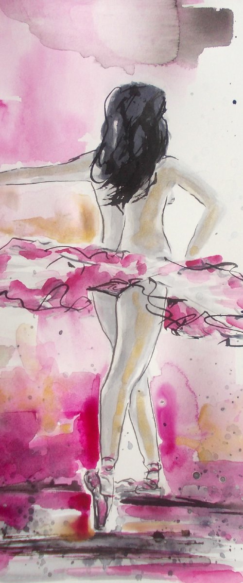 Ballerina - Original ballet watercolor painting by Antigoni Tziora