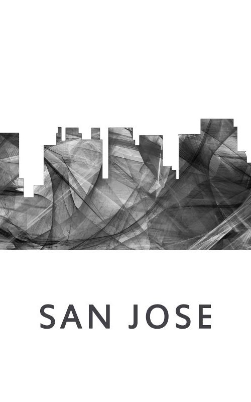 San Jose California Skyline WB BW by Marlene Watson