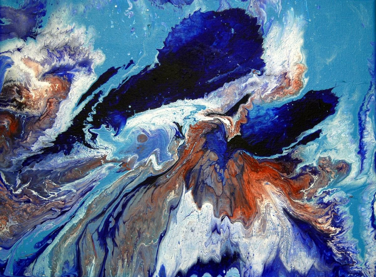 Abstract Landscape Acrylic Painting By Cb., 16 X 12, Blue Lagoon, Original Artwork