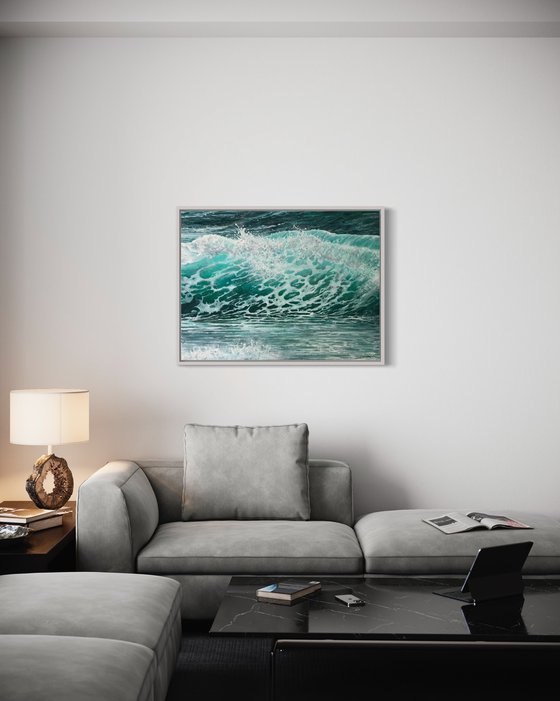 "White lace" - Ocean waves oil painting