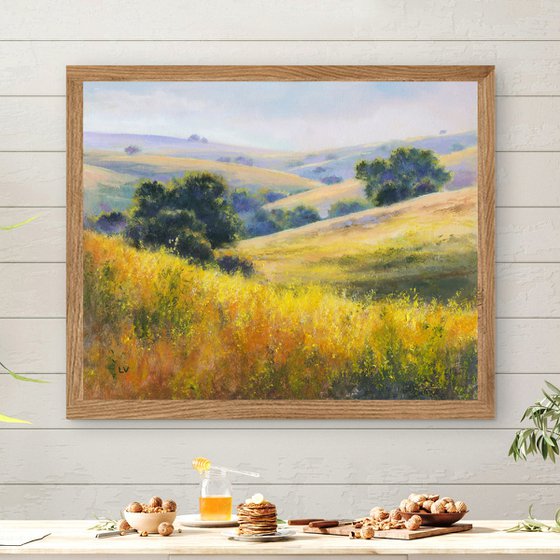 sunny hills with yellow flowers