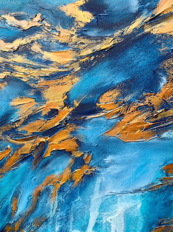 COMMISSIONED ARTWORK FOR M N-K - Blue Planet #2 - XL LARGE,  TEXTURED ABSTRACT ART – EXPRESSIONS OF ENERGY AND LIGHT. READY TO HANG!