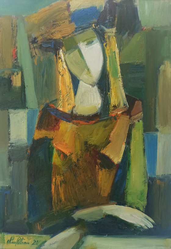 Portrait 32x46cm, oil painting, paper