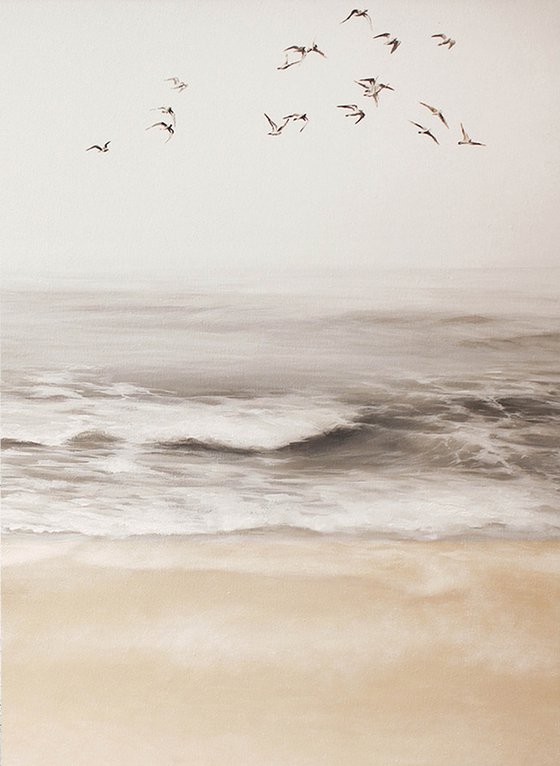 "Sea vibes 4" Beige gray landscape art