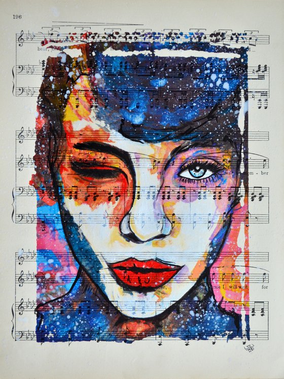Wink - Collage Art on Real Vintage Sheet Music Page