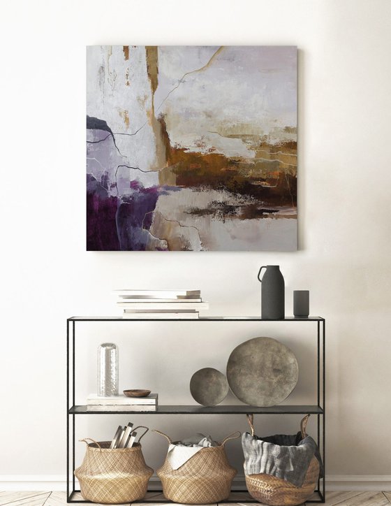"Flood 3" Purple brown silver abstract art