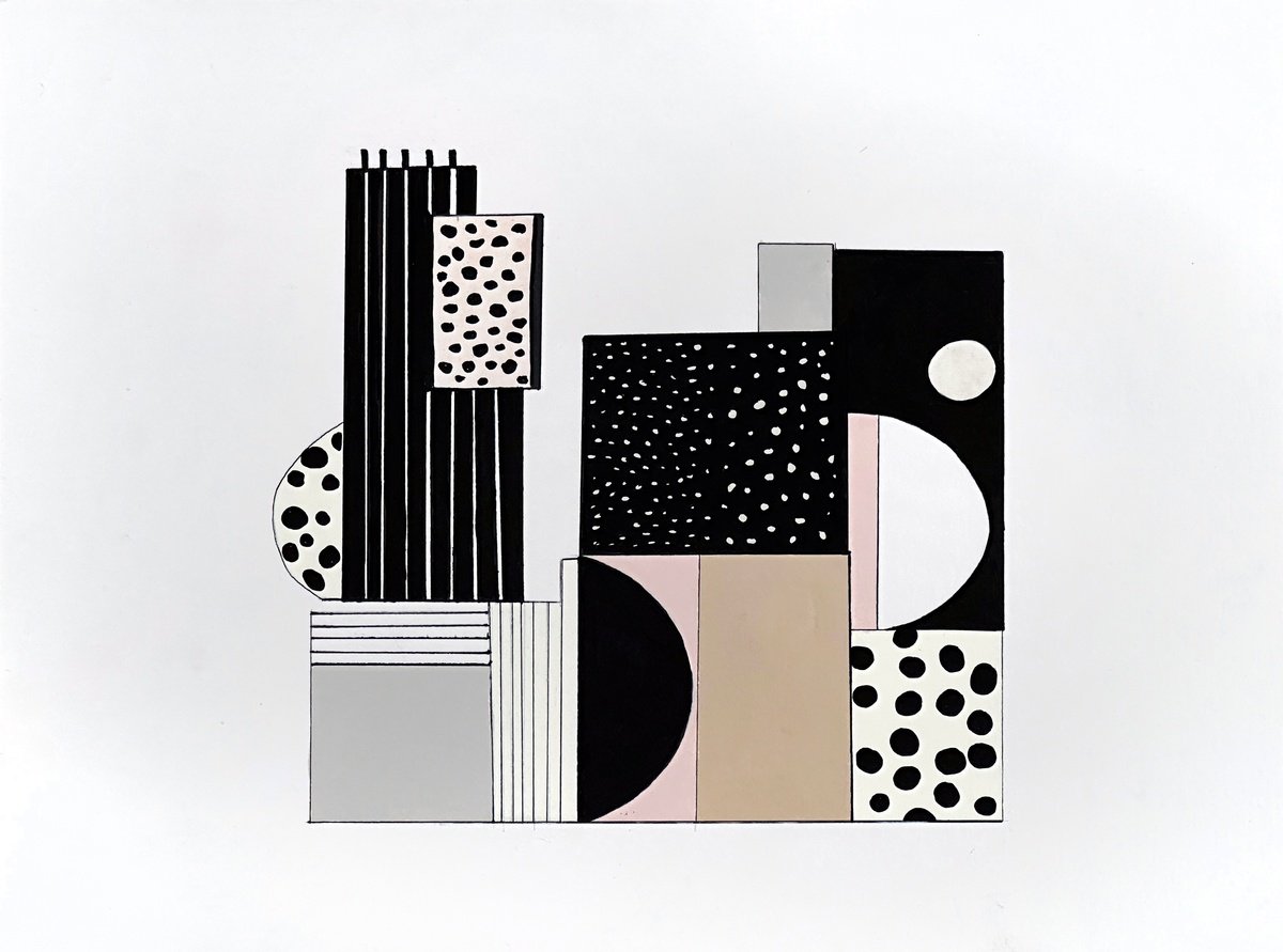 Geometric Cityscapes Ink Drawing By Amanda Andersen, 17 X 13, Edifice Iv, Original Artwork