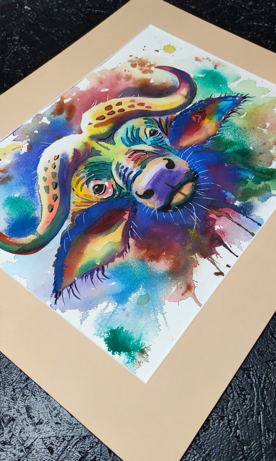 African Buffalo Watercolor