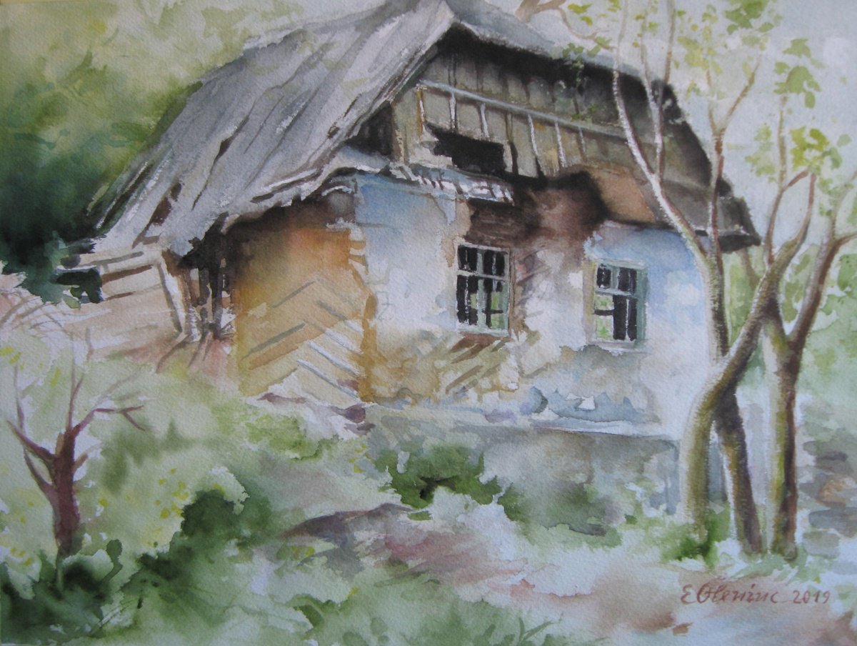 Impressionistic Cityscapes Watercolour By Elena Oleniuc, 17 X 13, Abandoned House, Original Artwork