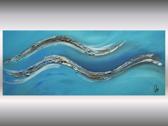 Oceans Breeze  - abstract acrylic painting canvas wall art blue gold metallic modern art