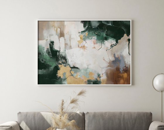 "Green Flash" Green gold brown abstract art