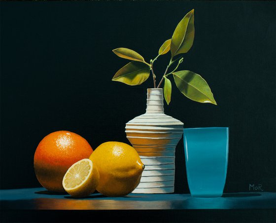 Still Life with Citrus Fruits, Vase and Glass