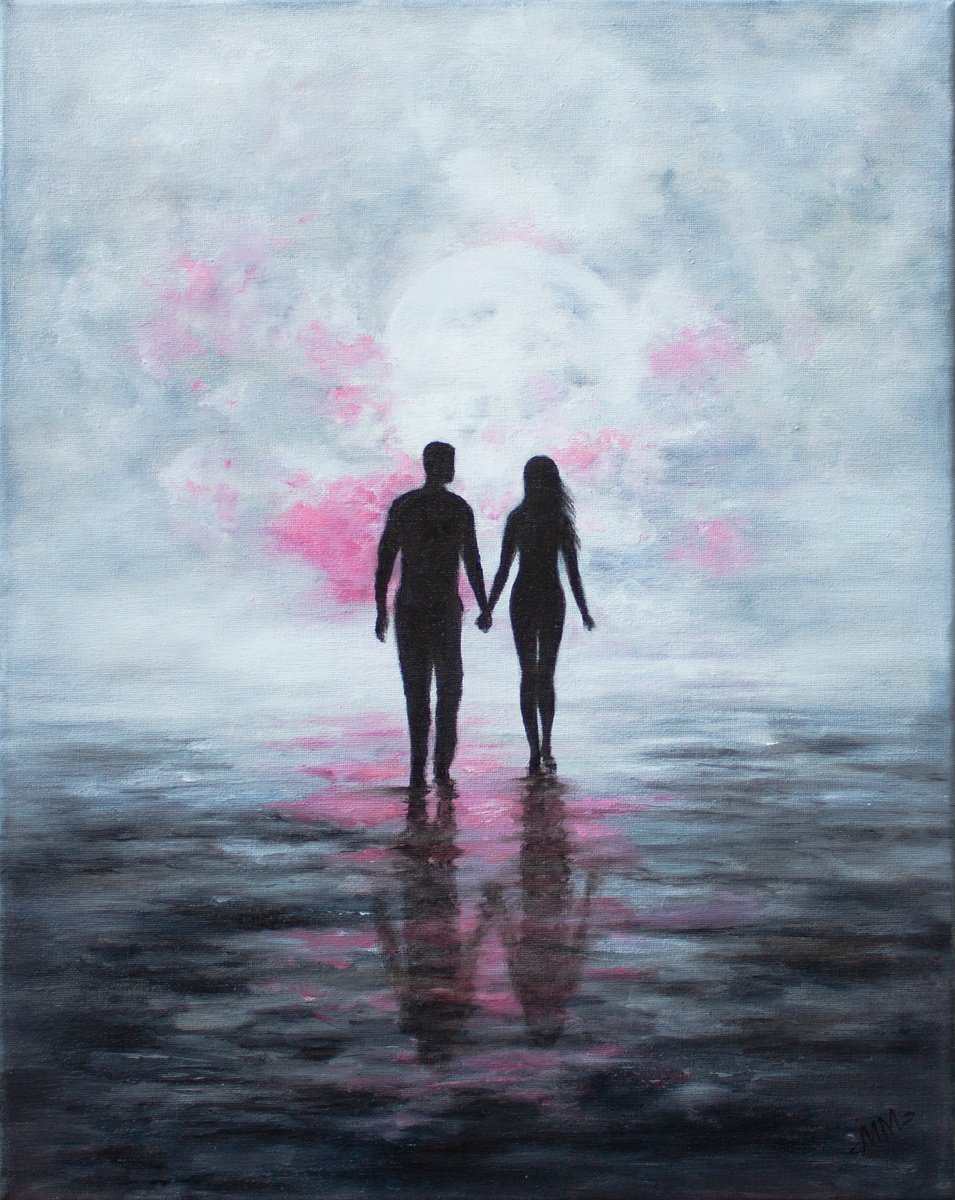 Impressionistic Portrait Oil Painting By Mila Moroko, 16 X 20", Together 1, Original Artwork