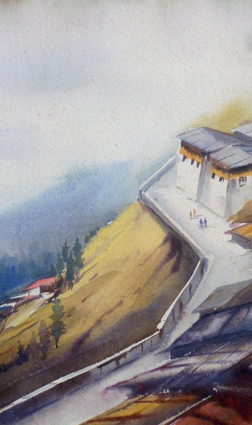 Buddhist  Jung in Himalaya-Watercolor on Painting by Samiran Sarkar