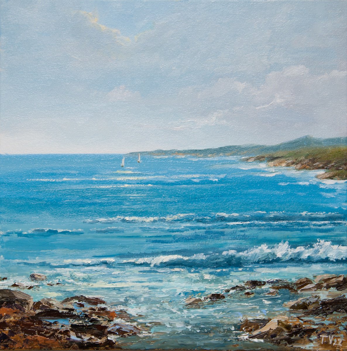 Ireland landscape. Oil painting. Seascape. Original Art. 12 x 12 by Tetiana Vysochynska