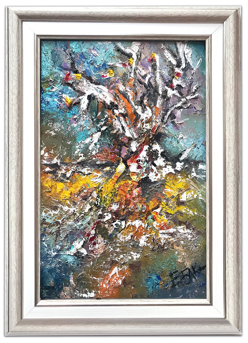 Organic Abstract Oil Painting By Eleonora Bakalova, 14 X 20, Wind In The Branches, Original Artwork