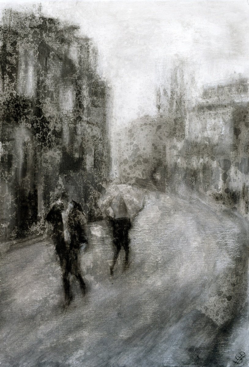 Expressive Portrait Charcoal Drawing By Sbboursot, 15 X 22", The Meet 3, Original Artwork