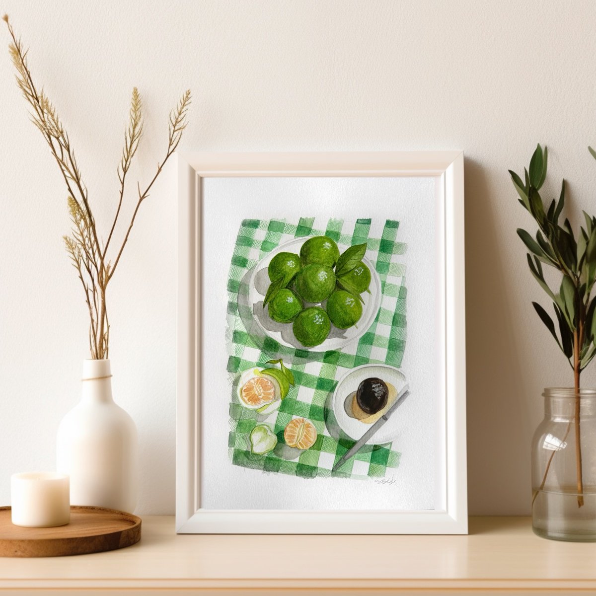Illustrative Still Life Watercolour By Amelia Taylor, 8 X 12, Lime Picnic, Original Artwork