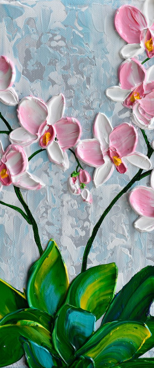 Pink Orchid - Impressionist Flower Painting, Palette Knife Art by Olga Tkachyk