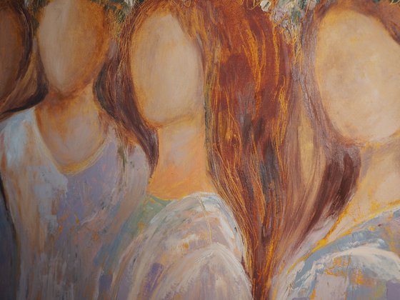 Strength, Faith, Courage, and Devotion - Large Figurative Women Portrait Original Oil Painting on Canvas