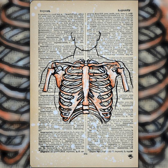 Body Bones - Painting Collage Art on Real English Dictionary Vintage Page