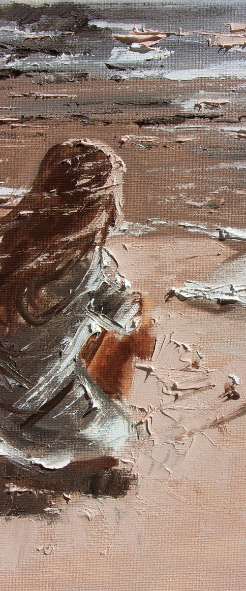 " AT ONE TIME ... " SUN SKY SEA SAND liGHt  ORIGINAL OIL PAINTING, GIFT, PALETTE KNIFE by Monika Luniak