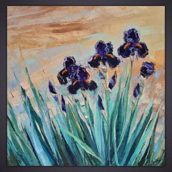 Dark Purple Irises   80x80cm