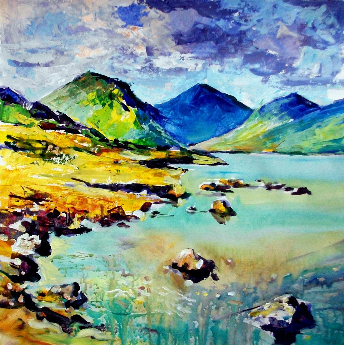Impressionistic Landscape Acrylic Painting By Anthony Barrow Ba(Hons) Fine Art, 21 X 21, Wastwater, Original Artwork
