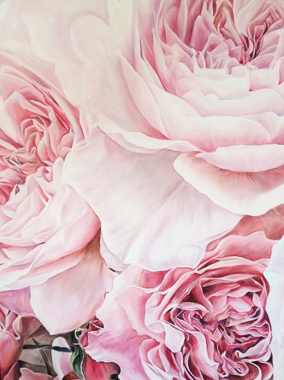 Large oil painting "Peony roses" 80 * 100 cm