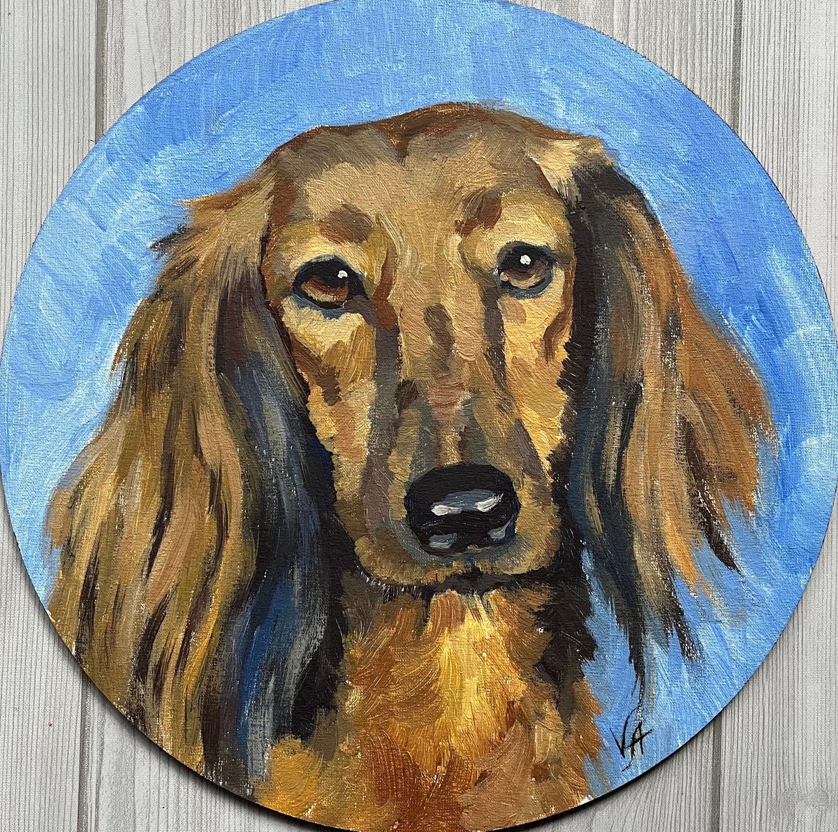 Red long-haired dachshund Acrylic painting: Alona Vakhmistrova | Artfinder
