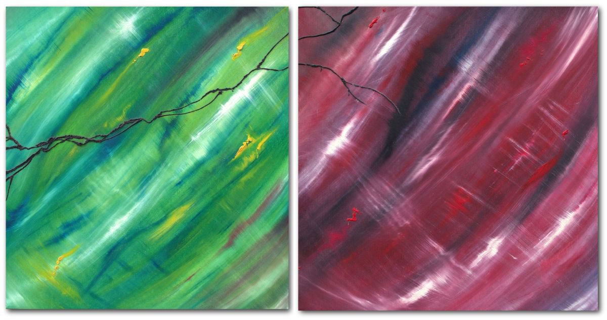 Contrapposto, diptych ndeg 2 Paintings, Original abstract, oil on canvas by Davide De Palma