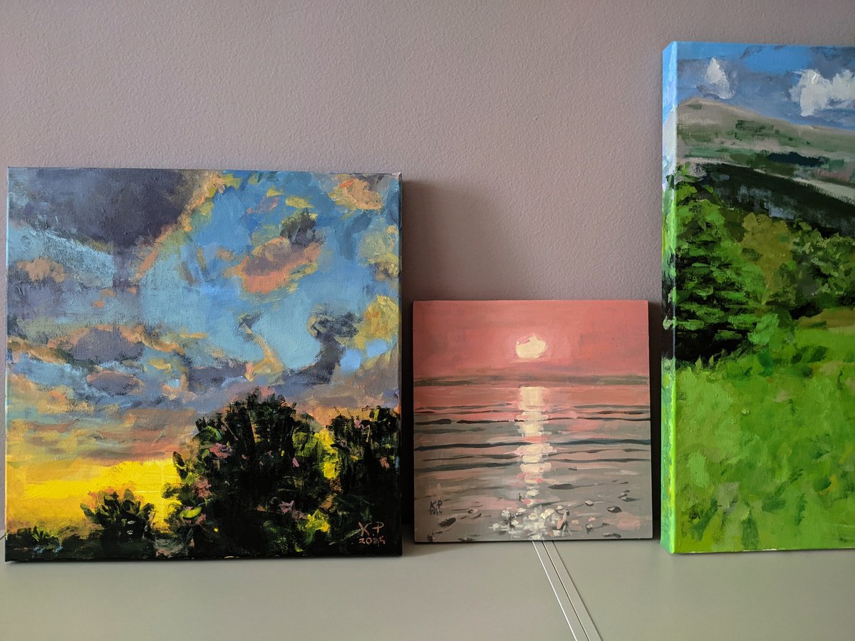 Impressionistic Landscape Acrylic Painting By Kasia Pawlak, 18 X 18", Countryside Sunset, Original Artwork