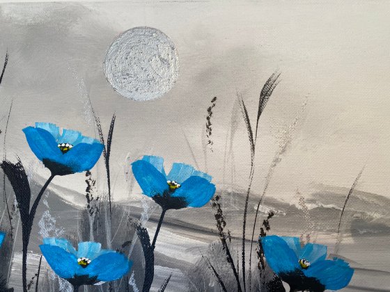 Blue Poppies on a Panoramic Canvas