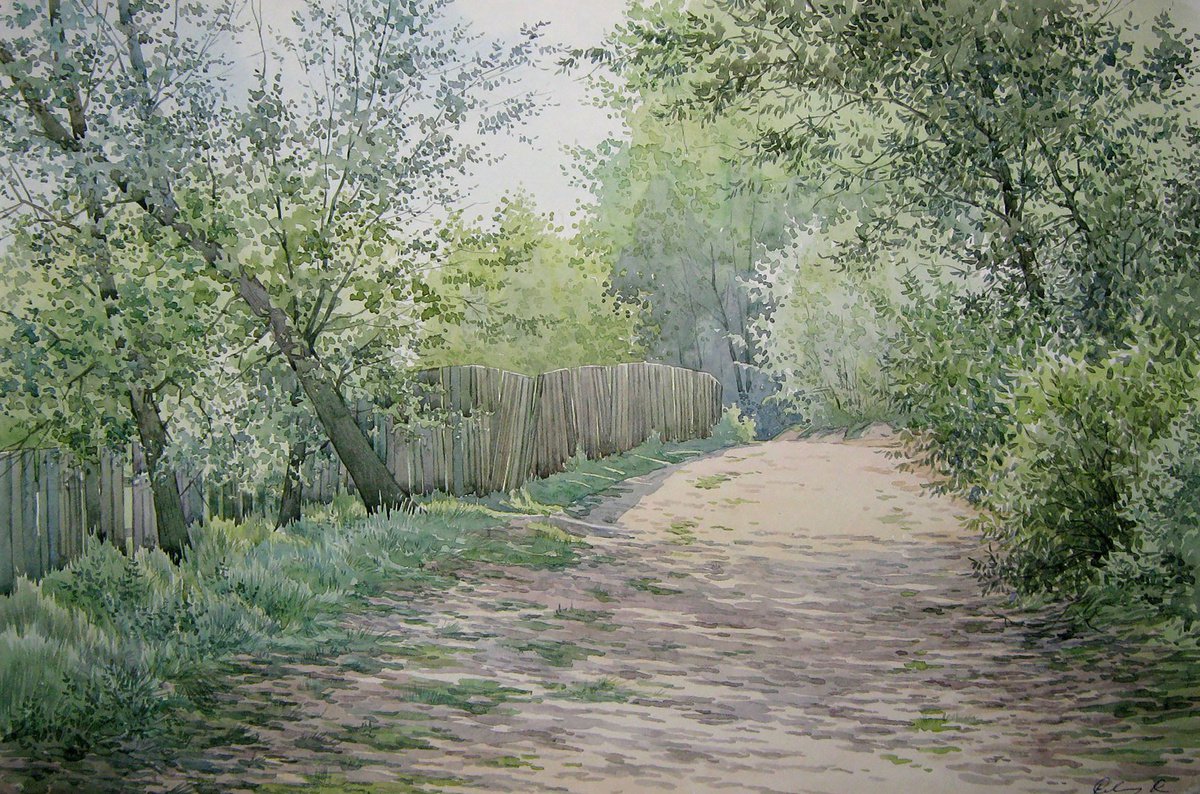 Impressionistic Landscape Watercolour By Valeriy Savenets-1, 24 X 16", Road To The River, Original Artwork