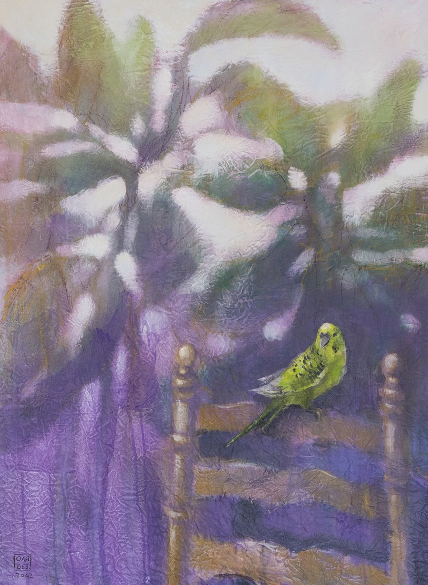 Impressionistic Animal Acrylic Painting By Olga Bezverkhaya, 37 X 48", Parrot, Original Artwork