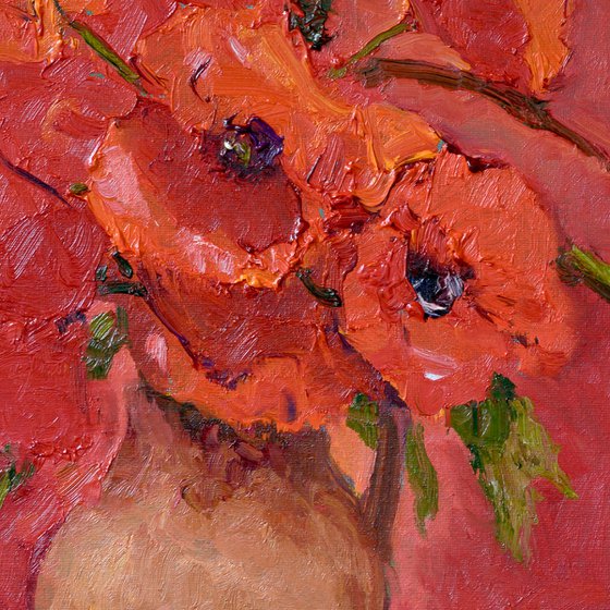 Red Poppies on Red Background