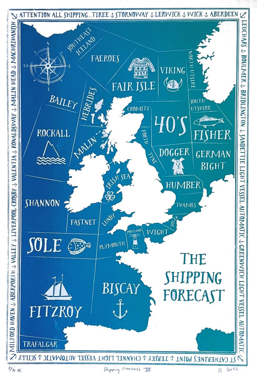 SHIPPING FORECAST III (BLUE/TURQUOISE BLEND) - Limited-edition, Screen Print by Design Smith