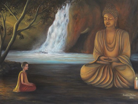 Gautam Buddha and a monk