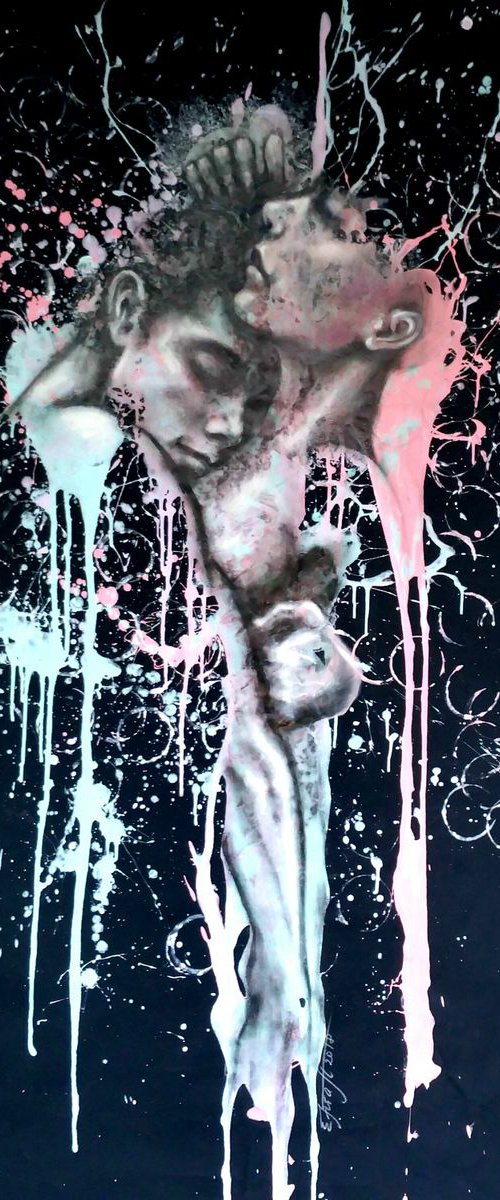 "My Sense" 145x85x2cm, original oil and acrylic large painting on fabric,ready to hang by Elena Kraft