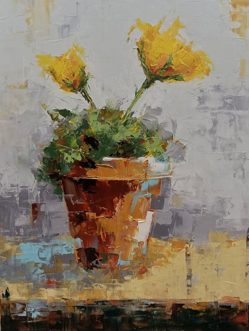 Modern still life with yellow flowers by Marinko Šaric
