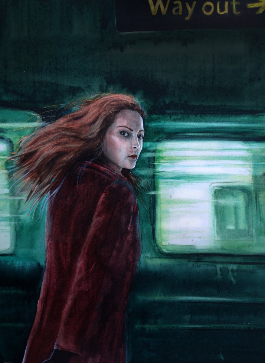 There is a way out! - Subway - Portrait of Young Lady - Young Woman - Girl by Olga Beliaeva Watercolour