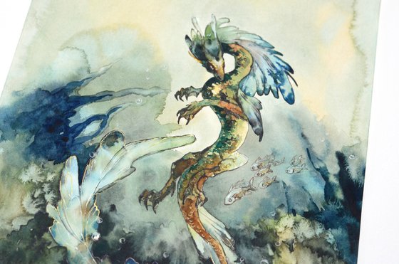 Water Dragon, Fantasy art in watercolour