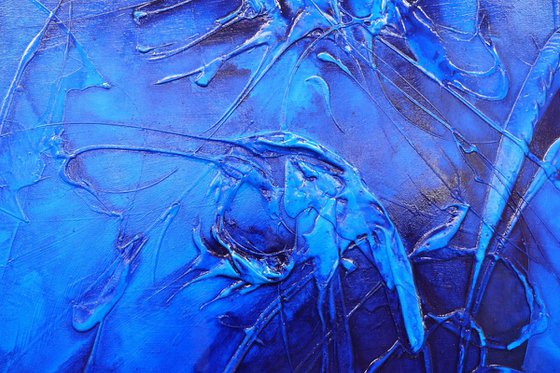 Sapphire Icon 190cm x 100cm Blue Ink Textured Abstract Art